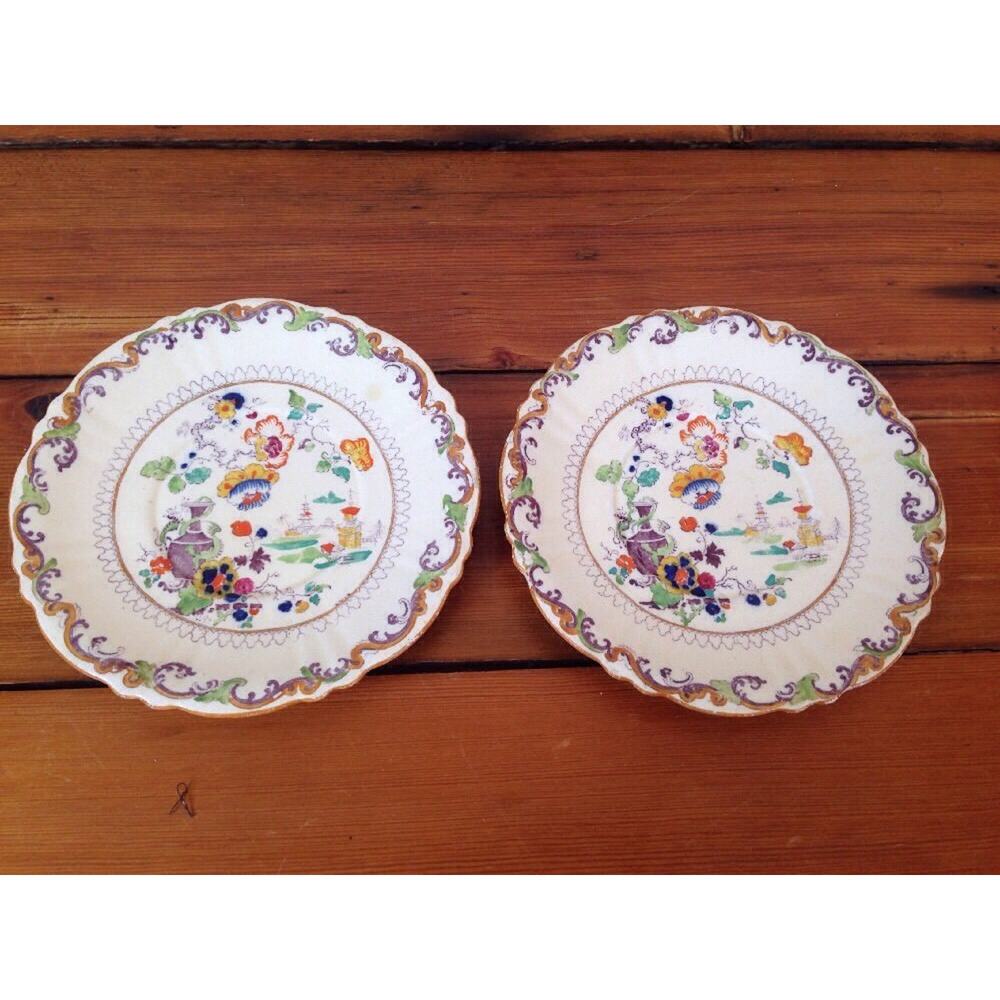 Masons Ironstone China England Japanese Kutani Lotus Saucers Small Plates 7.25"